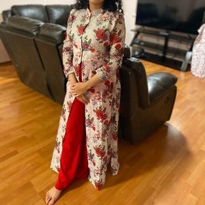 Women’s Floral Kurta with Red Palazzo Pant